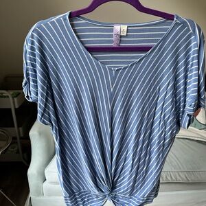 Alya Blue and White Twist Front Short Sleeve Tee